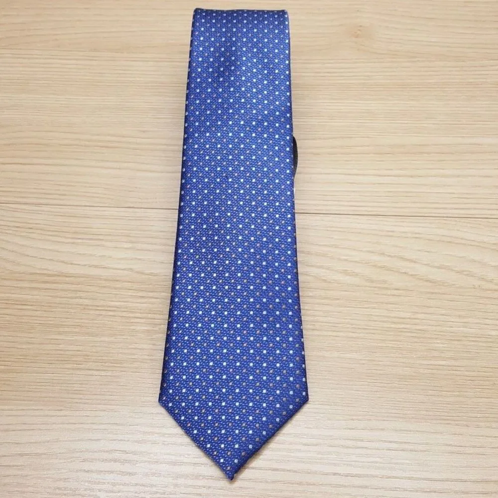 BLOOMINGDALES MENS STORE Neck Tie Blue Textured Dot 100% Silk Classic Necktie